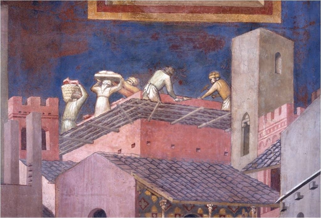 Effetto del Buon Governo i muratori lavorano, Ambrogio Lorenzetti, 1337-1339, Siena